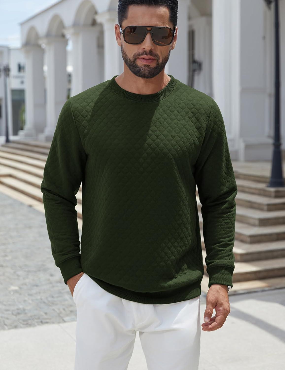 imageCOOFANDY Mens Crewneck Sweatshirt Geometric Texture Casual Long Sleeve Sweatshirts Fashion Pullover ShirtsArmy Green