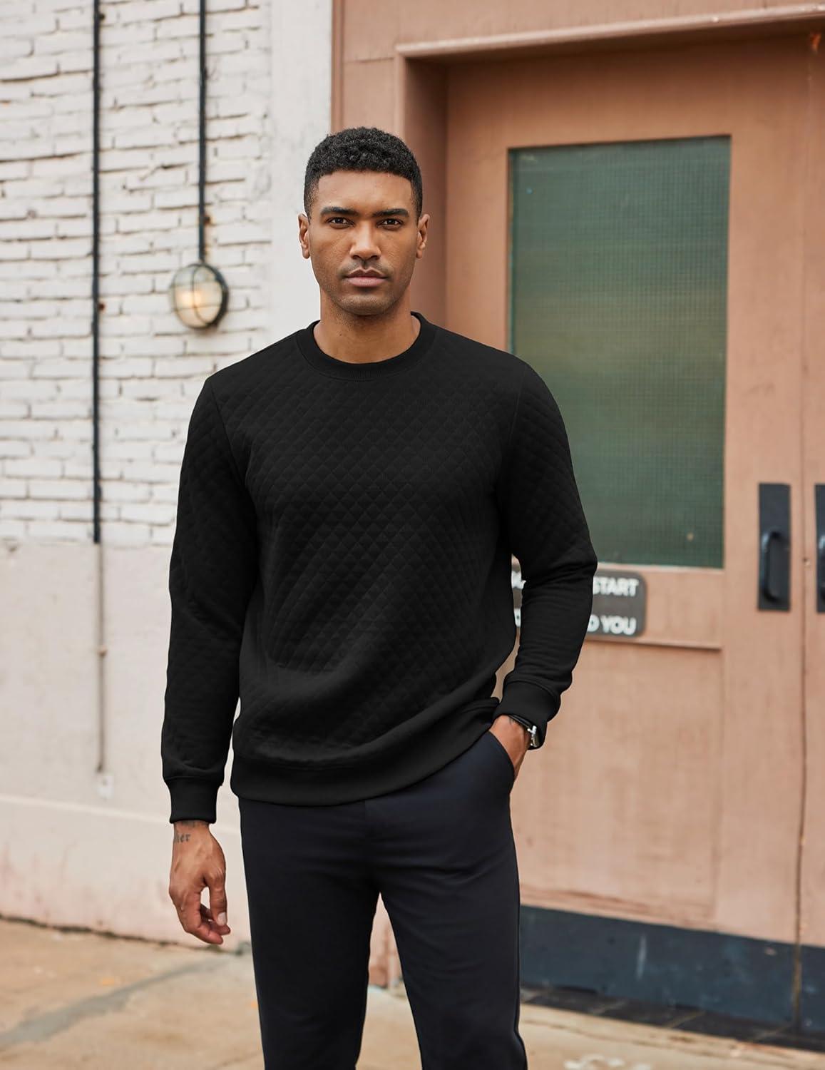 imageCOOFANDY Mens Crewneck Sweatshirt Geometric Texture Casual Long Sleeve Sweatshirts Fashion Pullover ShirtsBlack