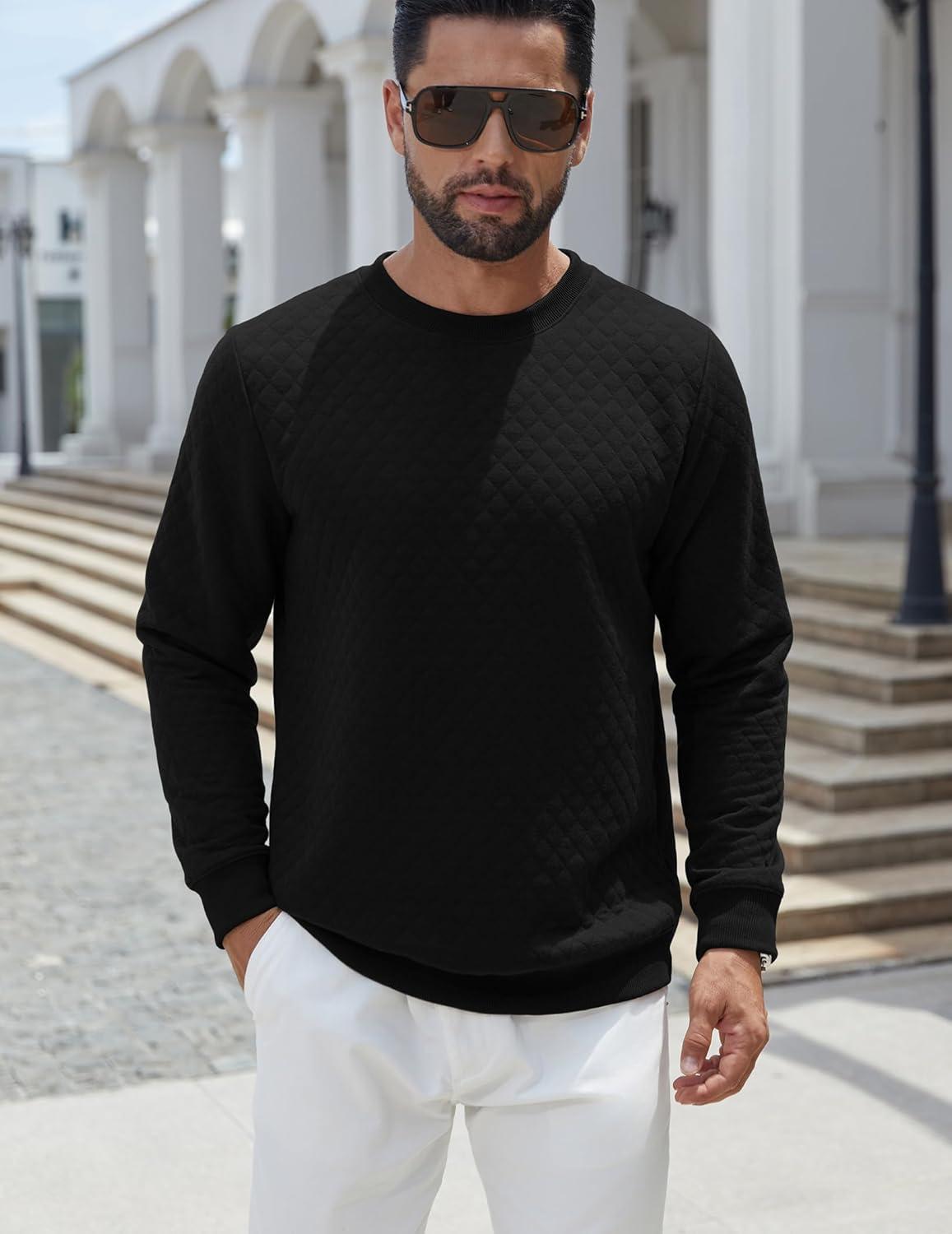 imageCOOFANDY Mens Crewneck Sweatshirt Geometric Texture Casual Long Sleeve Sweatshirts Fashion Pullover ShirtsBlack