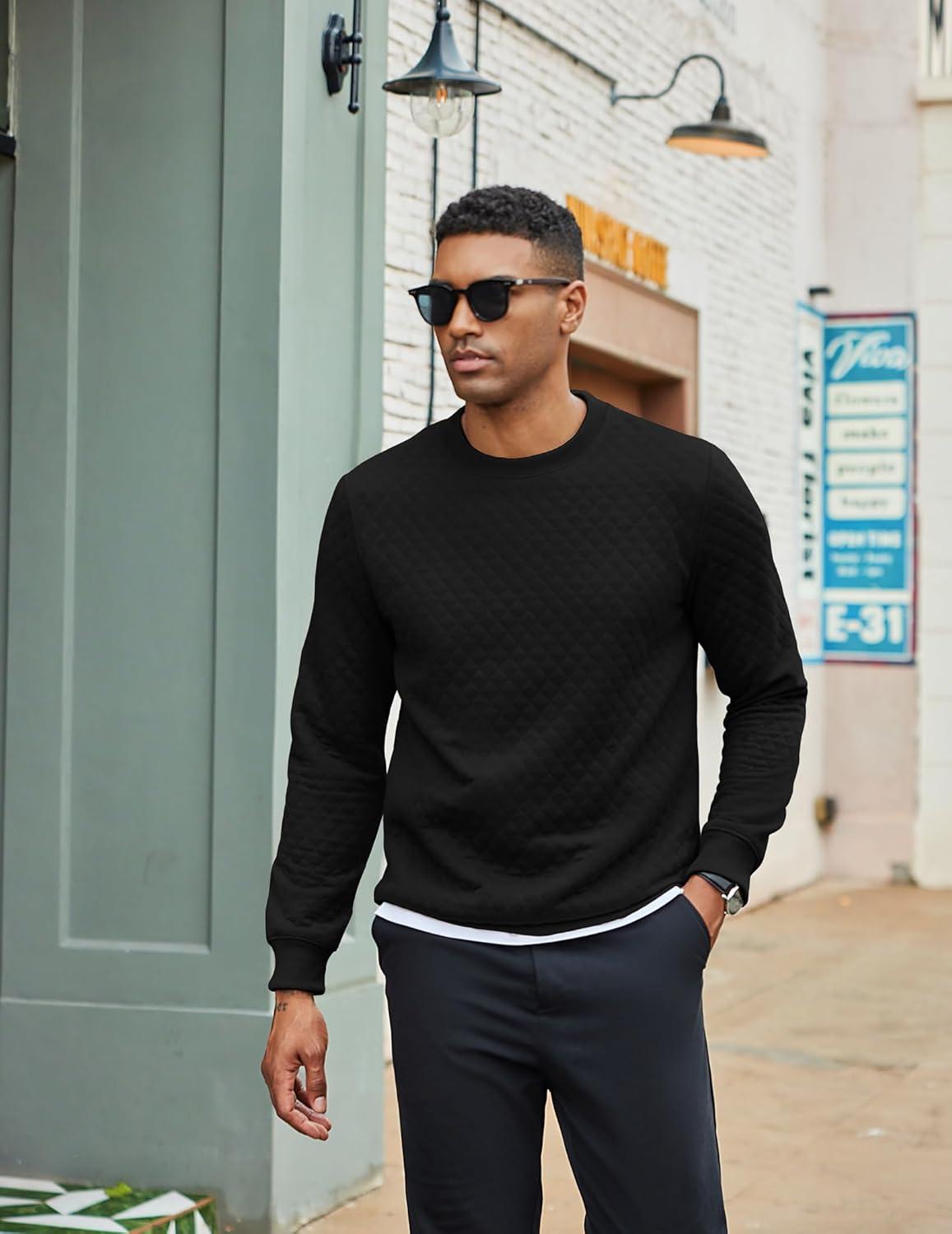 imageCOOFANDY Mens Crewneck Sweatshirt Geometric Texture Casual Long Sleeve Sweatshirts Fashion Pullover ShirtsBlack