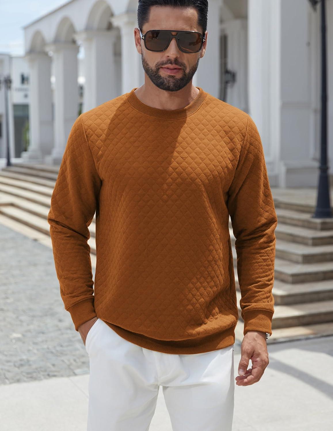 imageCOOFANDY Mens Crewneck Sweatshirt Geometric Texture Casual Long Sleeve Sweatshirts Fashion Pullover ShirtsBrown