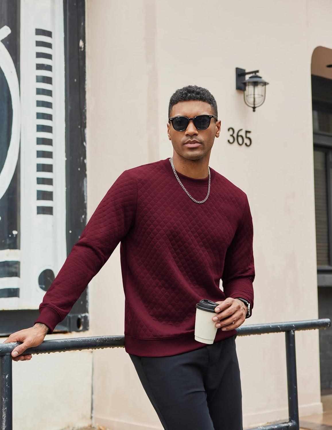 imageCOOFANDY Mens Crewneck Sweatshirt Geometric Texture Casual Long Sleeve Sweatshirts Fashion Pullover ShirtsDark Red