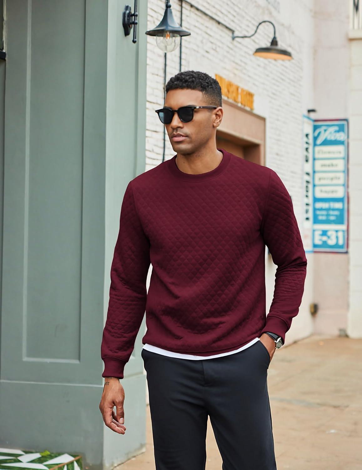 imageCOOFANDY Mens Crewneck Sweatshirt Geometric Texture Casual Long Sleeve Sweatshirts Fashion Pullover ShirtsDark Red