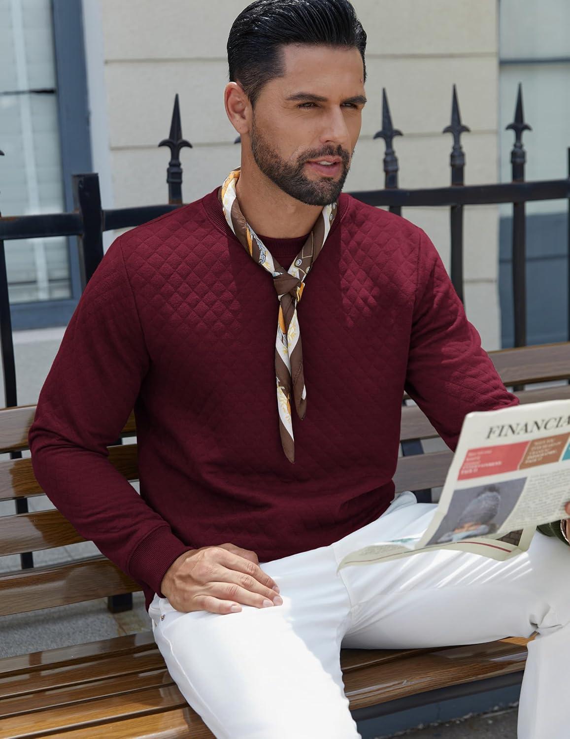 imageCOOFANDY Mens Crewneck Sweatshirt Geometric Texture Casual Long Sleeve Sweatshirts Fashion Pullover ShirtsDark Red