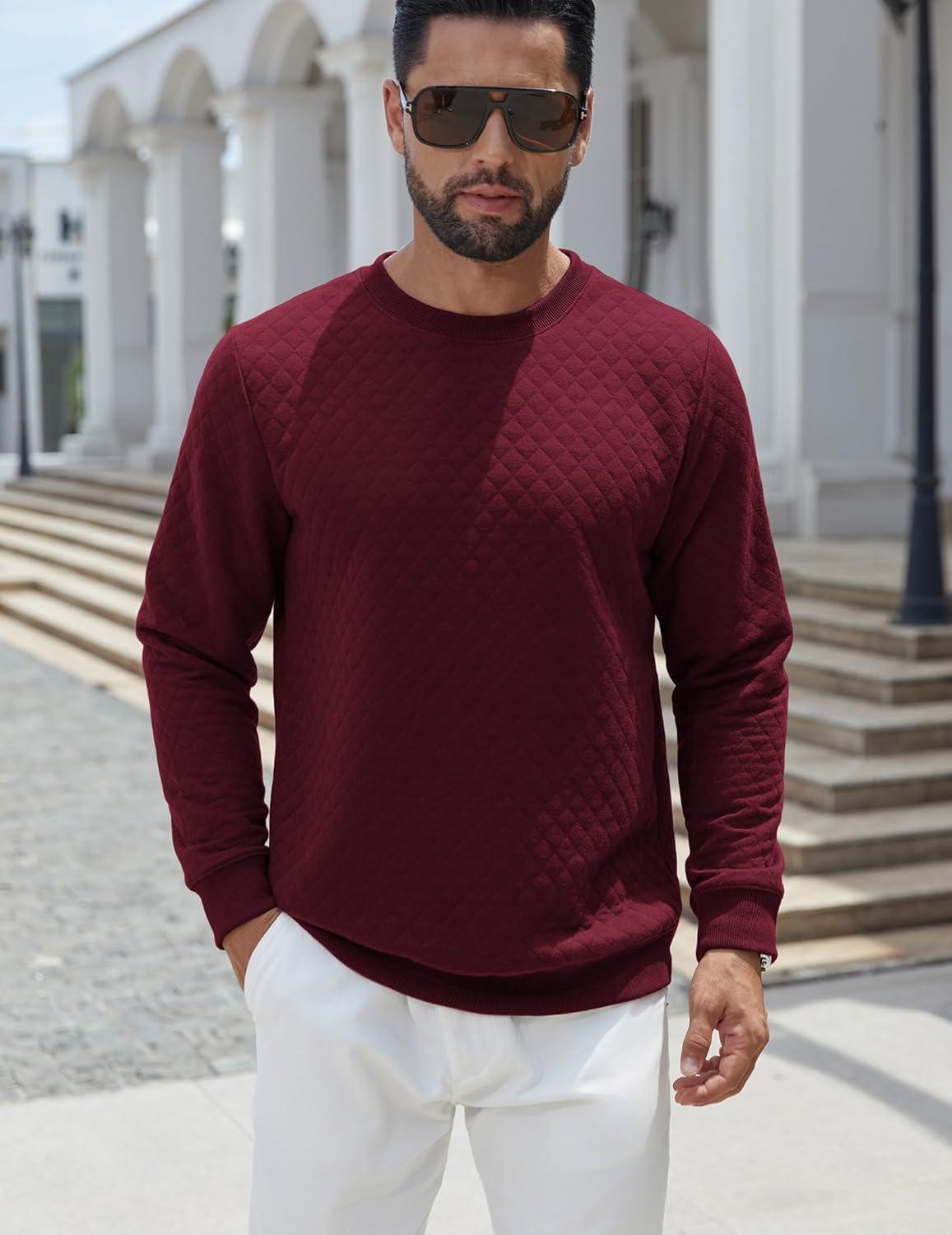 imageCOOFANDY Mens Crewneck Sweatshirt Geometric Texture Casual Long Sleeve Sweatshirts Fashion Pullover ShirtsDark Red