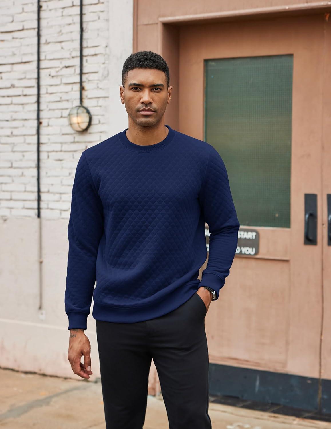 imageCOOFANDY Mens Crewneck Sweatshirt Geometric Texture Casual Long Sleeve Sweatshirts Fashion Pullover ShirtsNavy Blue