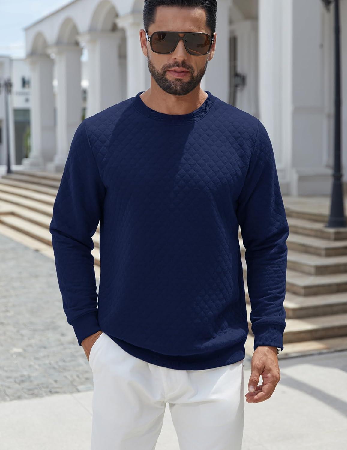 imageCOOFANDY Mens Crewneck Sweatshirt Geometric Texture Casual Long Sleeve Sweatshirts Fashion Pullover ShirtsNavy Blue