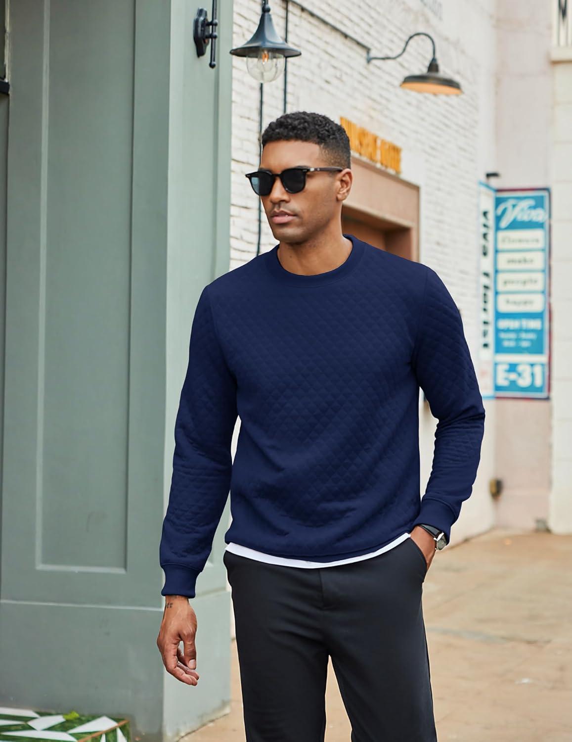 imageCOOFANDY Mens Crewneck Sweatshirt Geometric Texture Casual Long Sleeve Sweatshirts Fashion Pullover ShirtsNavy Blue