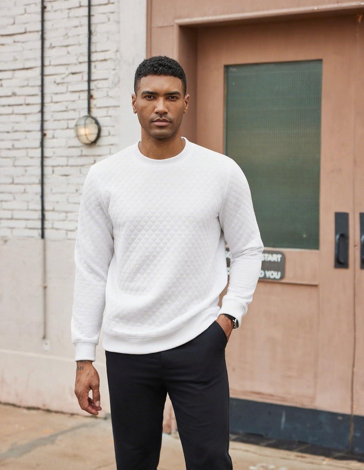 imageCOOFANDY Mens Crewneck Sweatshirt Geometric Texture Casual Long Sleeve Sweatshirts Fashion Pullover ShirtsWhite