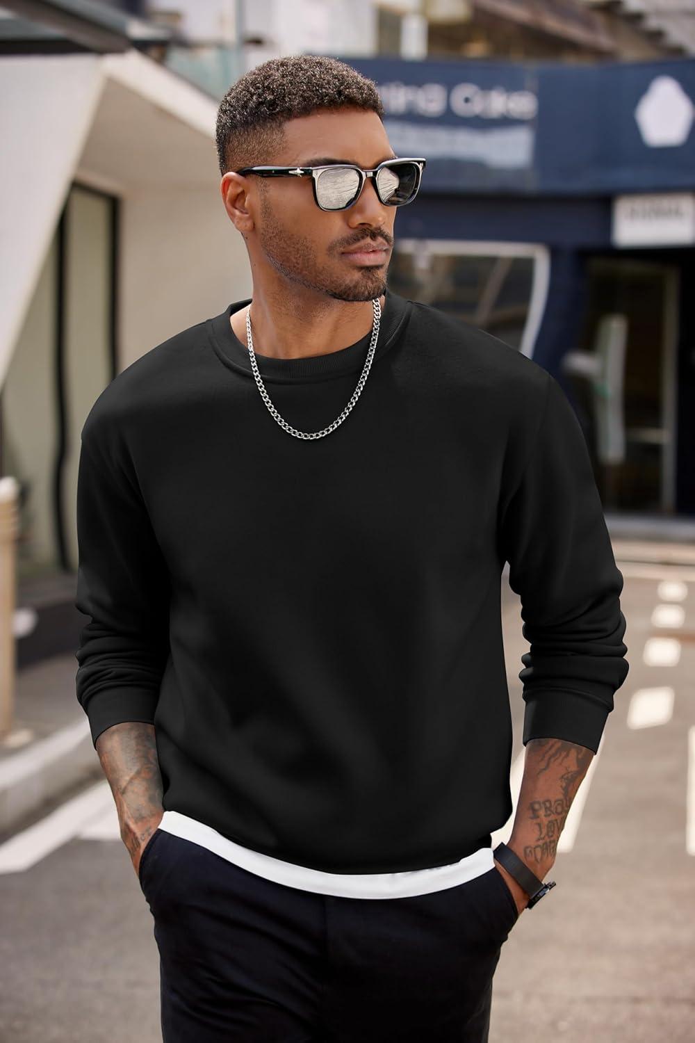imageCOOFANDY Mens Crewneck Sweatshirts Long Sleeves Fleece Sweatshirts Thermal Casual Pullover ShirtBlack
