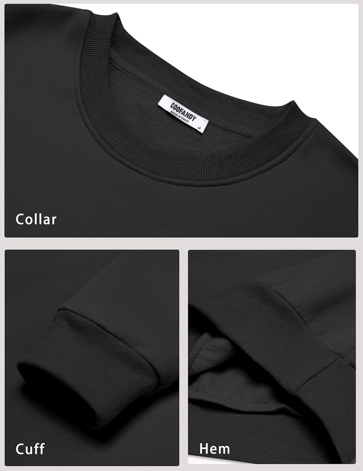 imageCOOFANDY Mens Crewneck Sweatshirts Long Sleeves Fleece Sweatshirts Thermal Casual Pullover ShirtBlack