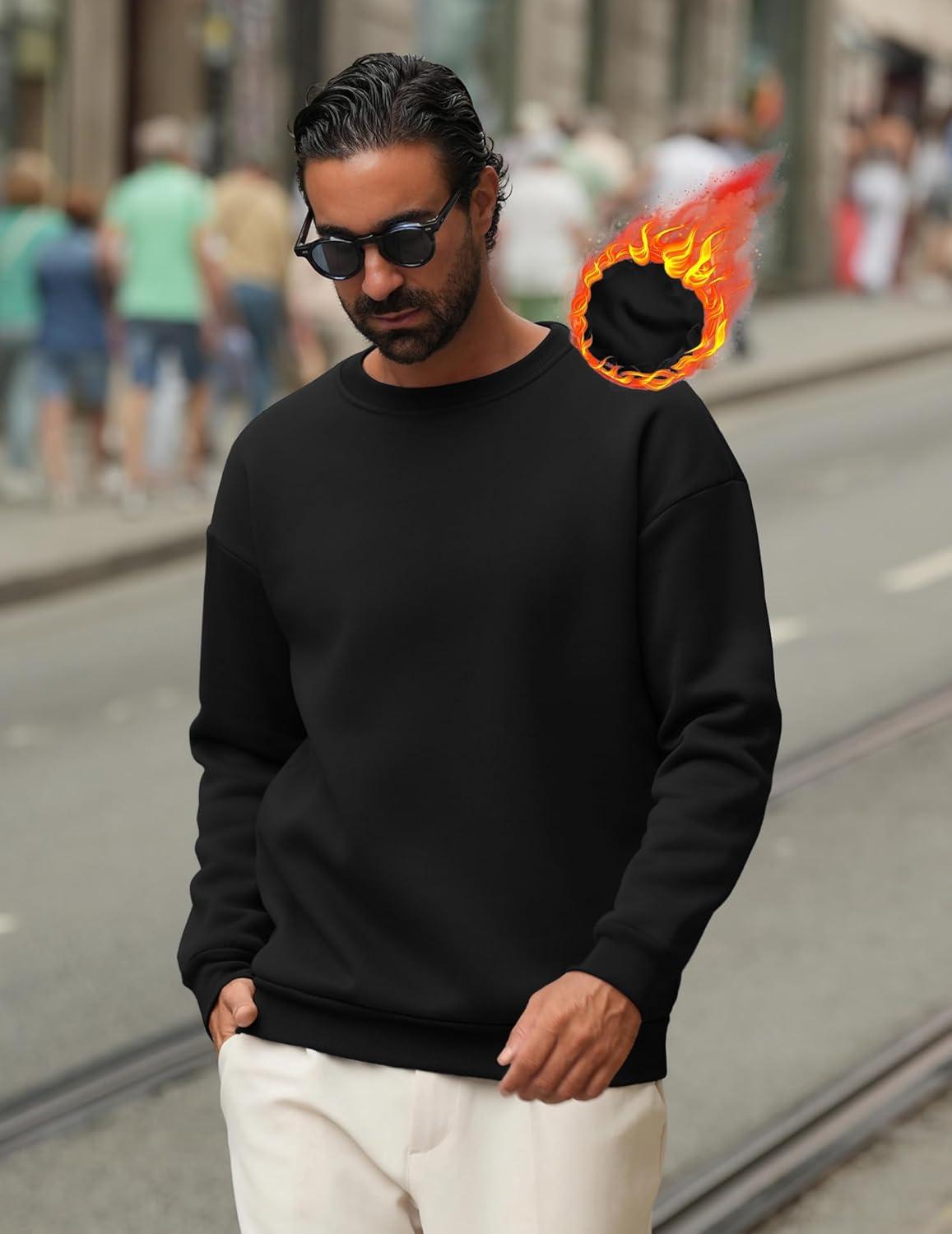 imageCOOFANDY Mens Crewneck Sweatshirts Long Sleeves Fleece Sweatshirts Thermal Casual Pullover ShirtBlack