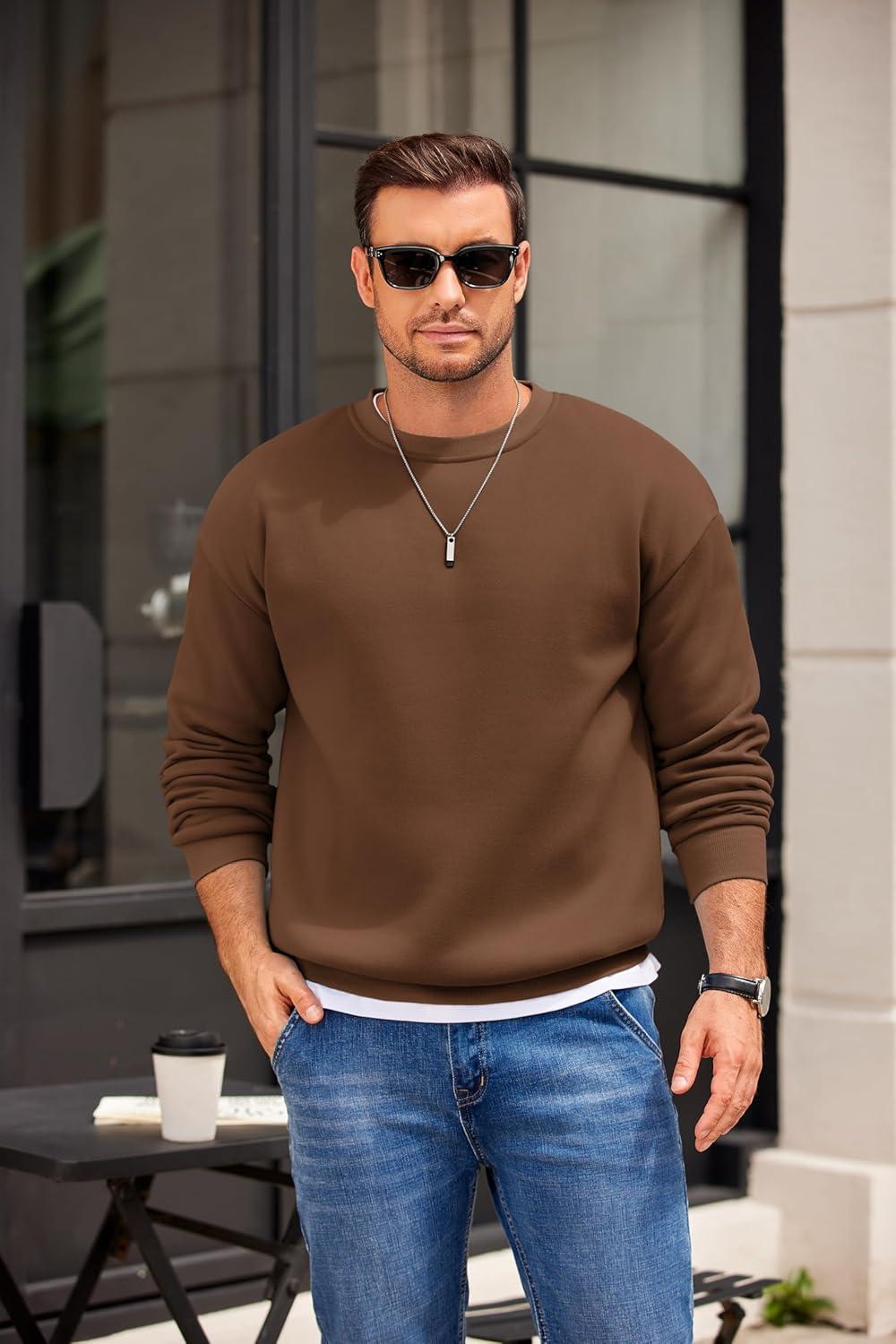 imageCOOFANDY Mens Crewneck Sweatshirts Long Sleeves Fleece Sweatshirts Thermal Casual Pullover ShirtBrown