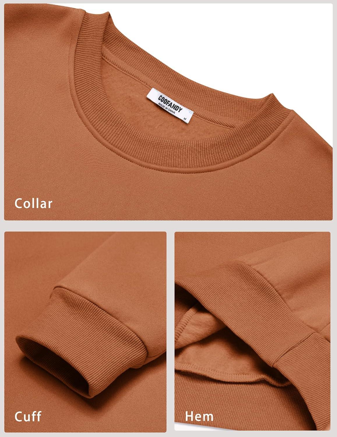 imageCOOFANDY Mens Crewneck Sweatshirts Long Sleeves Fleece Sweatshirts Thermal Casual Pullover ShirtCaramel