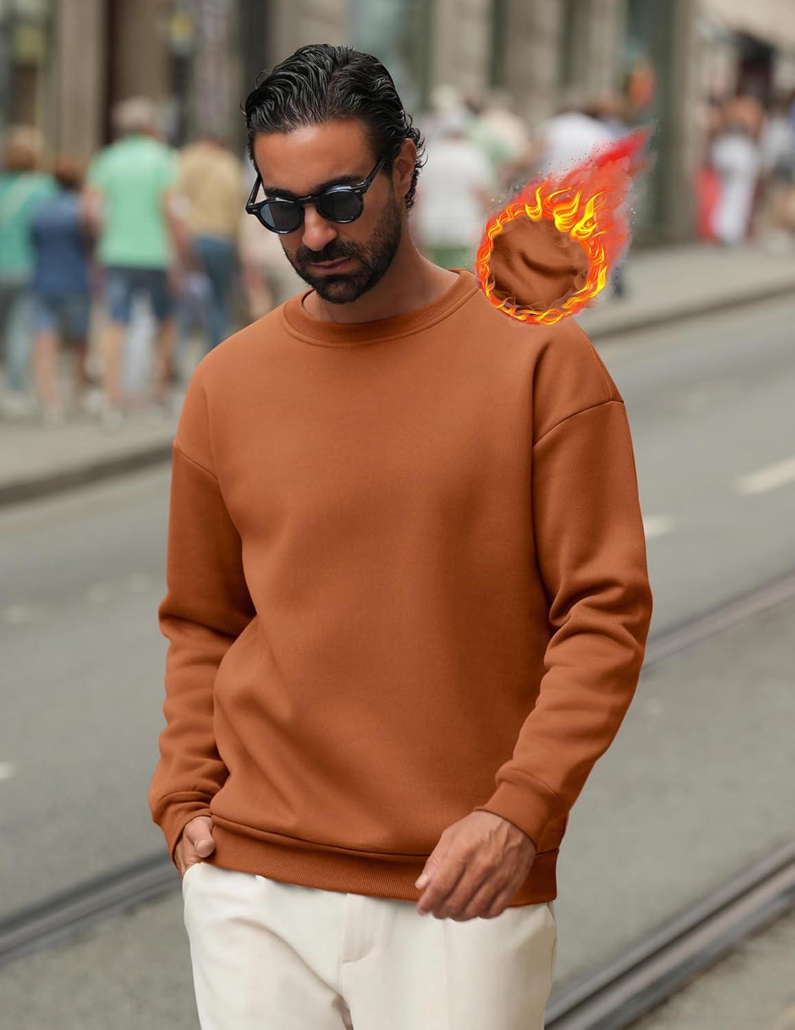imageCOOFANDY Mens Crewneck Sweatshirts Long Sleeves Fleece Sweatshirts Thermal Casual Pullover ShirtCaramel