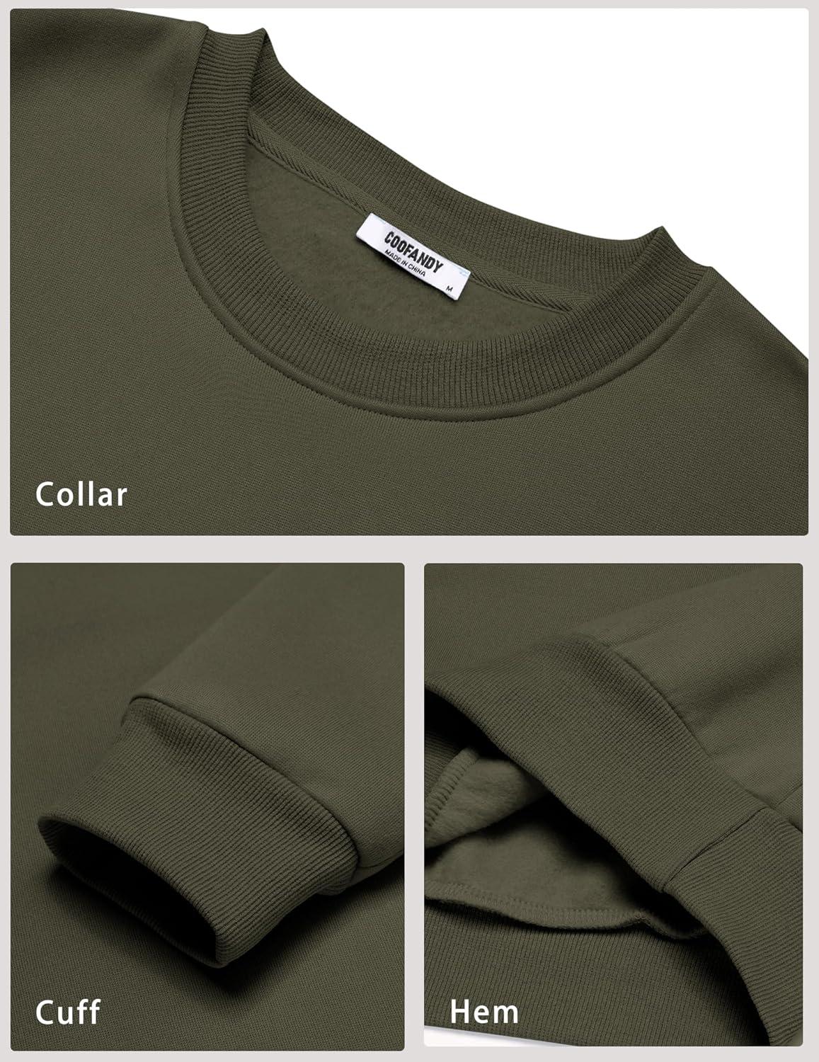 imageCOOFANDY Mens Crewneck Sweatshirts Long Sleeves Fleece Sweatshirts Thermal Casual Pullover ShirtDark Army Green