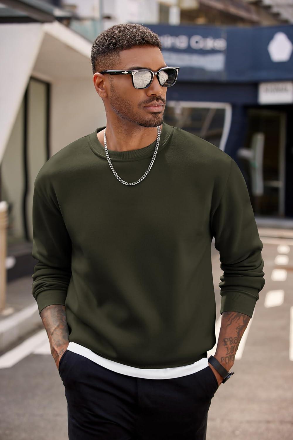 imageCOOFANDY Mens Crewneck Sweatshirts Long Sleeves Fleece Sweatshirts Thermal Casual Pullover ShirtDark Army Green