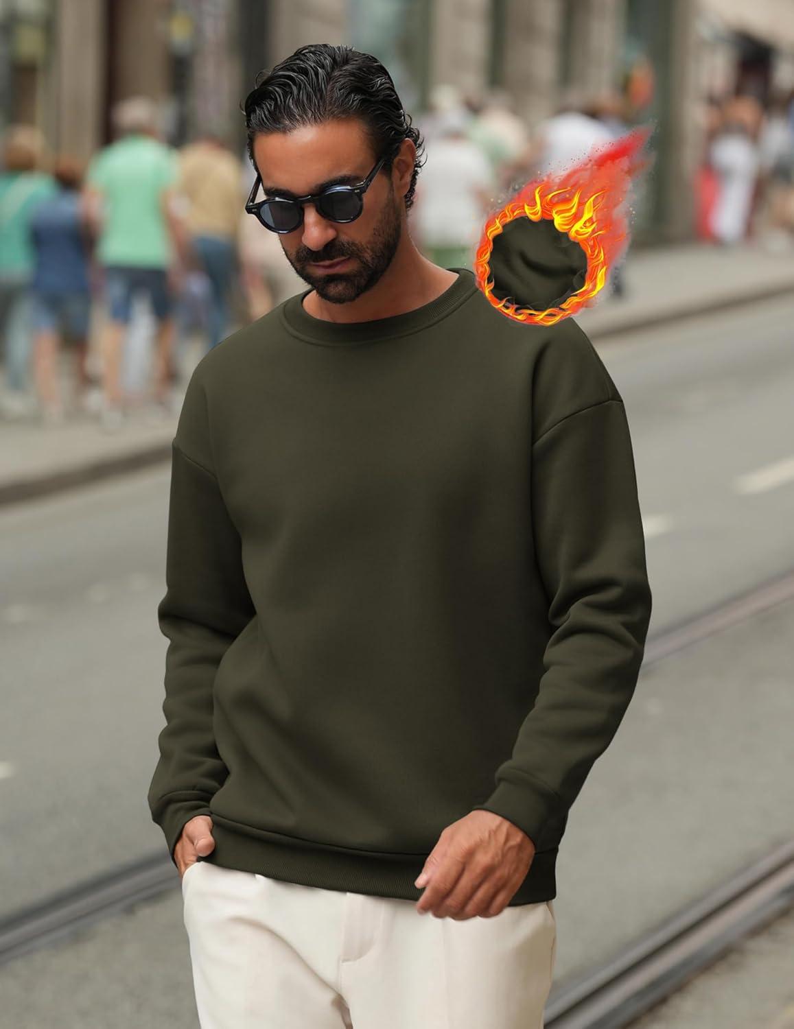 imageCOOFANDY Mens Crewneck Sweatshirts Long Sleeves Fleece Sweatshirts Thermal Casual Pullover ShirtDark Army Green