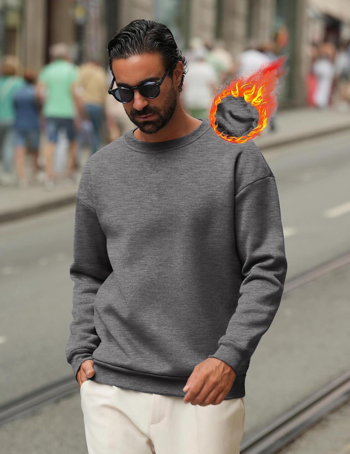 imageCOOFANDY Mens Crewneck Sweatshirts Long Sleeves Fleece Sweatshirts Thermal Casual Pullover ShirtDark Gray