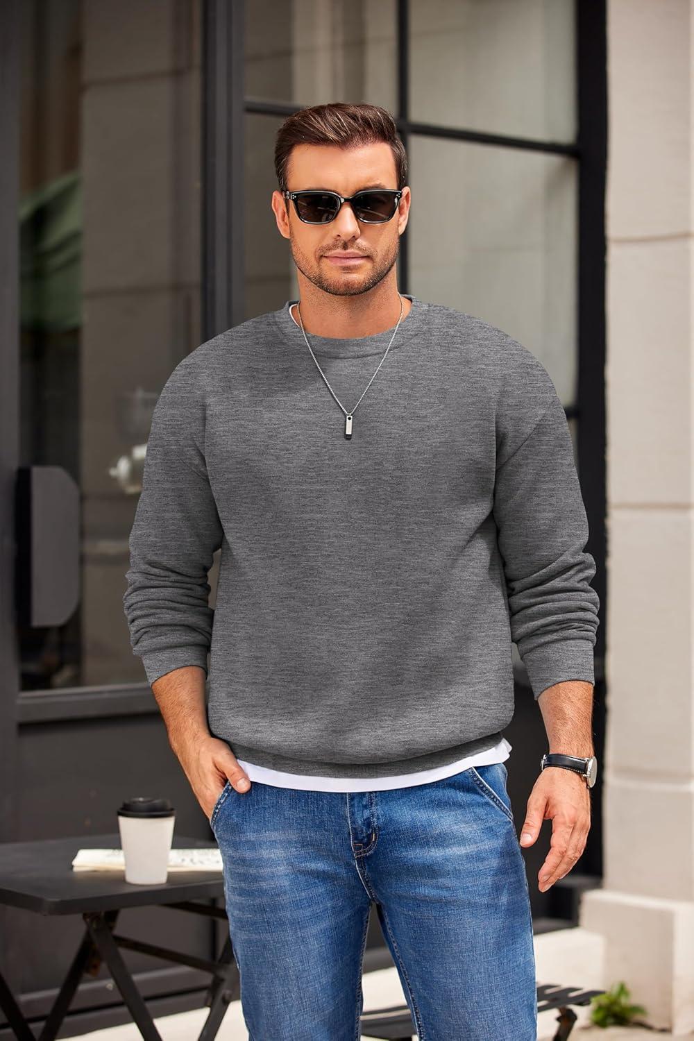 imageCOOFANDY Mens Crewneck Sweatshirts Long Sleeves Fleece Sweatshirts Thermal Casual Pullover ShirtDark Gray
