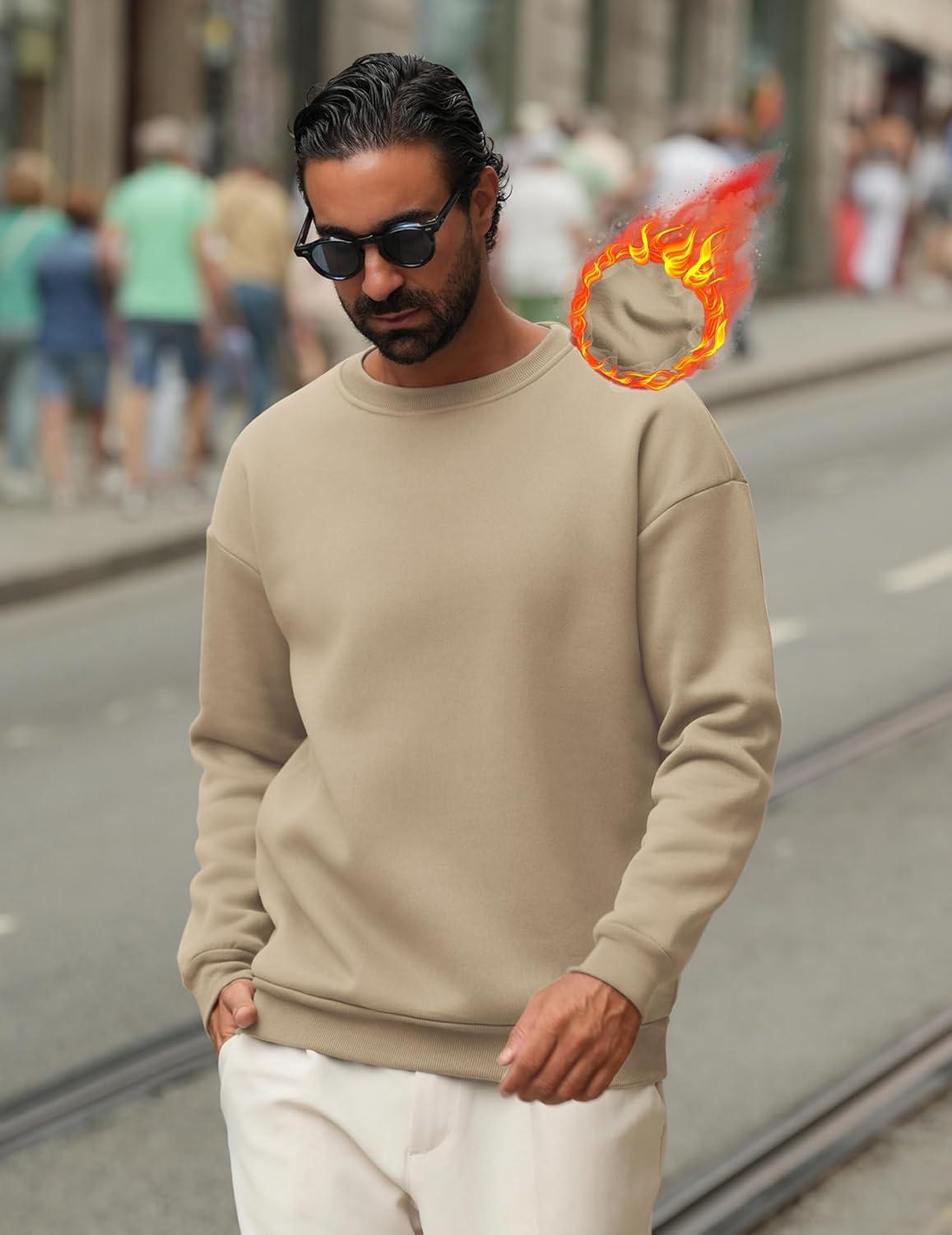 imageCOOFANDY Mens Crewneck Sweatshirts Long Sleeves Fleece Sweatshirts Thermal Casual Pullover ShirtKhaki