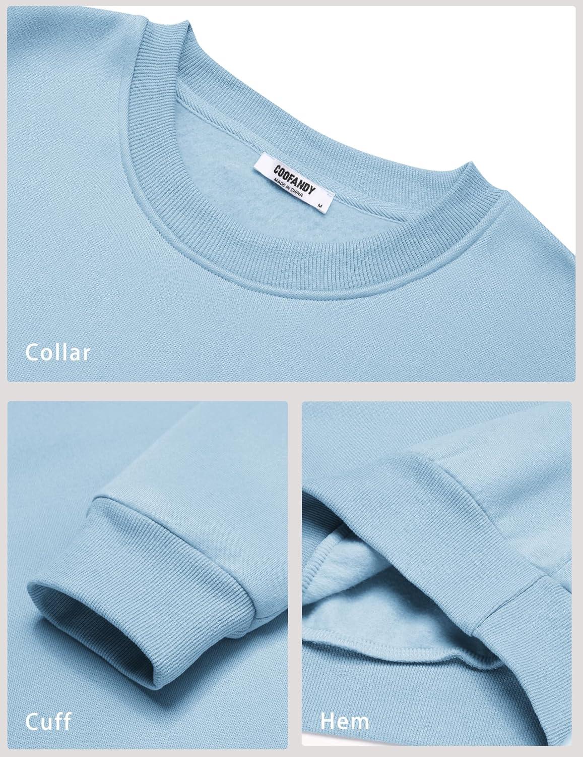 imageCOOFANDY Mens Crewneck Sweatshirts Long Sleeves Fleece Sweatshirts Thermal Casual Pullover ShirtLight Blue