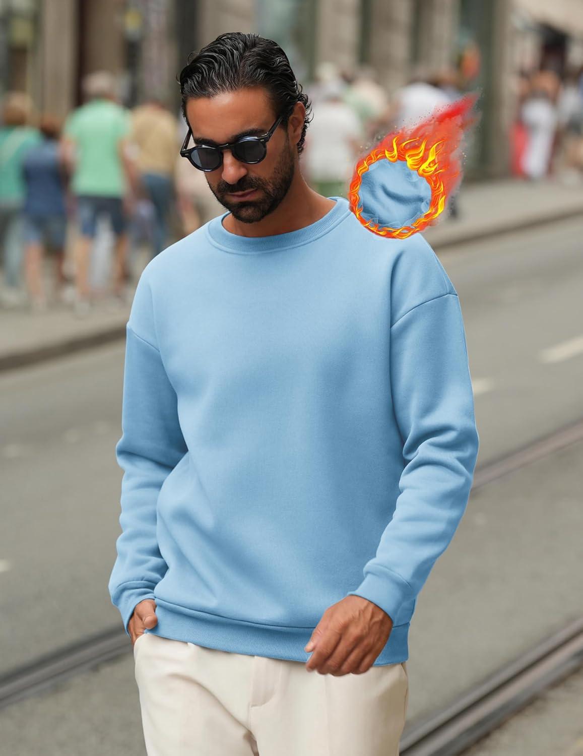 imageCOOFANDY Mens Crewneck Sweatshirts Long Sleeves Fleece Sweatshirts Thermal Casual Pullover ShirtLight Blue