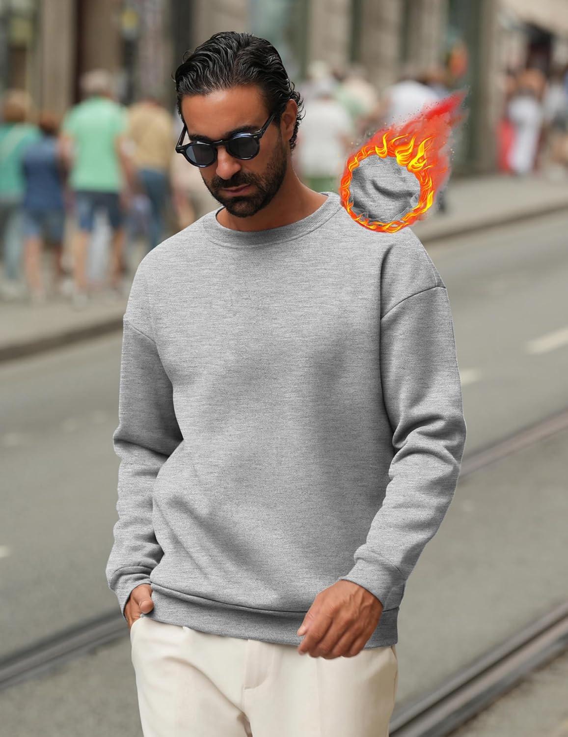 imageCOOFANDY Mens Crewneck Sweatshirts Long Sleeves Fleece Sweatshirts Thermal Casual Pullover ShirtLight Gray