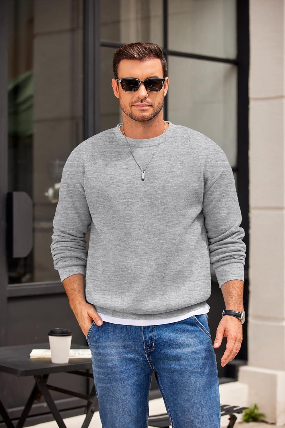 imageCOOFANDY Mens Crewneck Sweatshirts Long Sleeves Fleece Sweatshirts Thermal Casual Pullover ShirtLight Gray