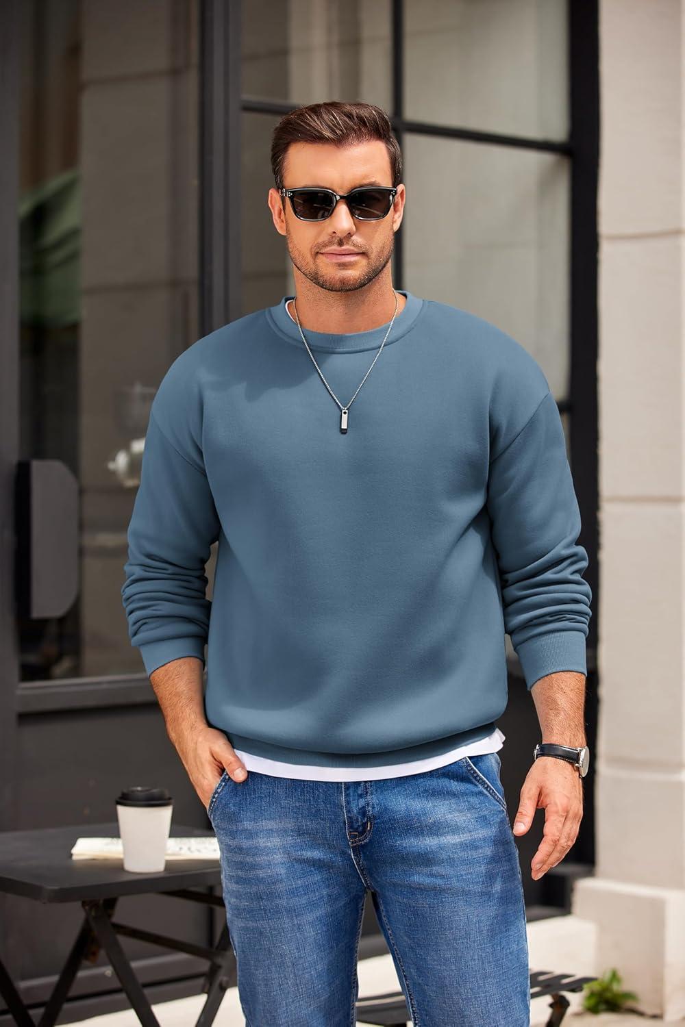 imageCOOFANDY Mens Crewneck Sweatshirts Long Sleeves Fleece Sweatshirts Thermal Casual Pullover ShirtNavy