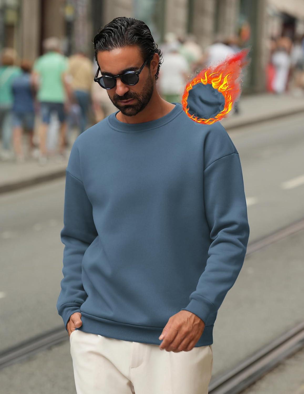 imageCOOFANDY Mens Crewneck Sweatshirts Long Sleeves Fleece Sweatshirts Thermal Casual Pullover ShirtNavy