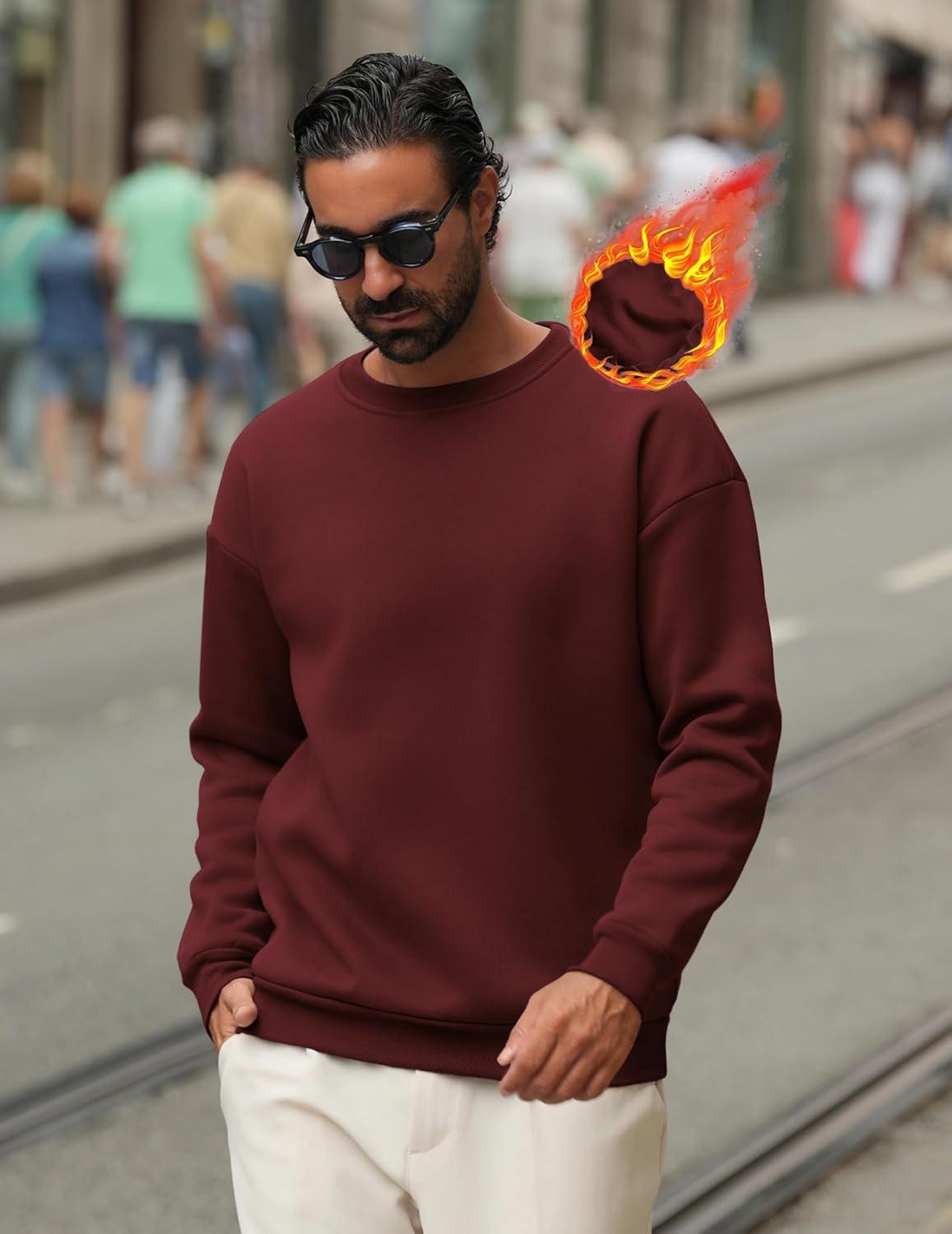 imageCOOFANDY Mens Crewneck Sweatshirts Long Sleeves Fleece Sweatshirts Thermal Casual Pullover ShirtRed
