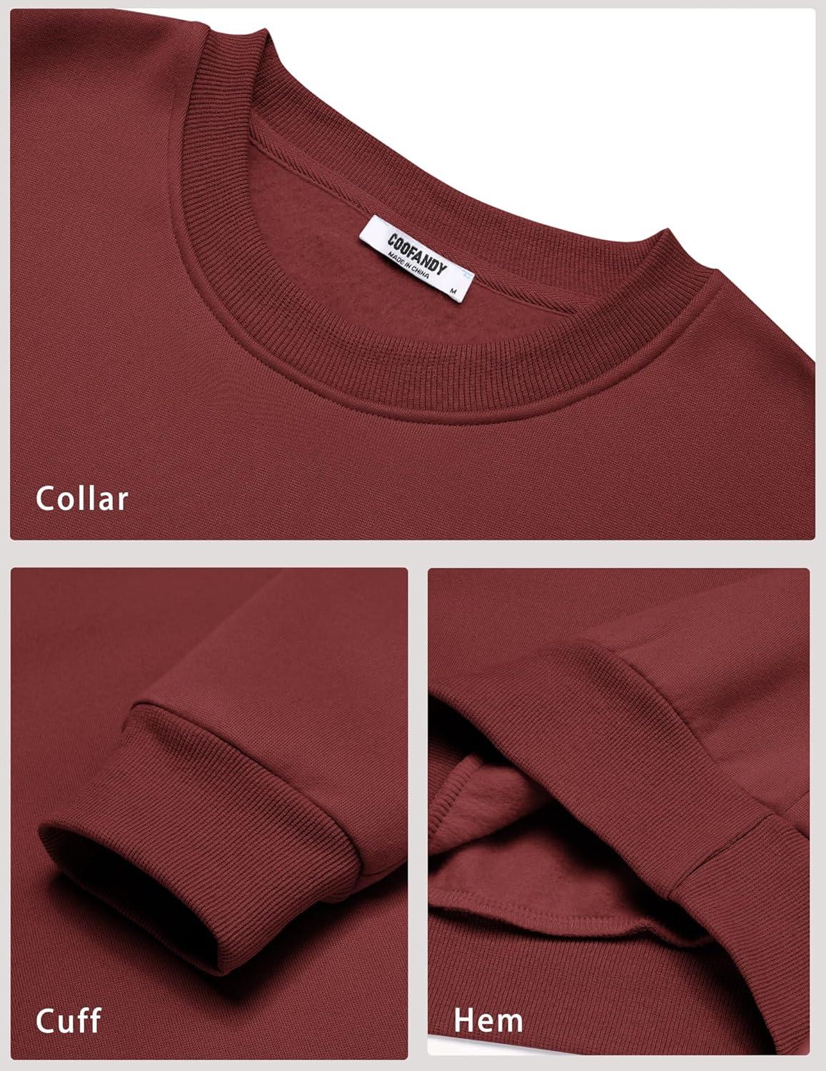 imageCOOFANDY Mens Crewneck Sweatshirts Long Sleeves Fleece Sweatshirts Thermal Casual Pullover ShirtRed