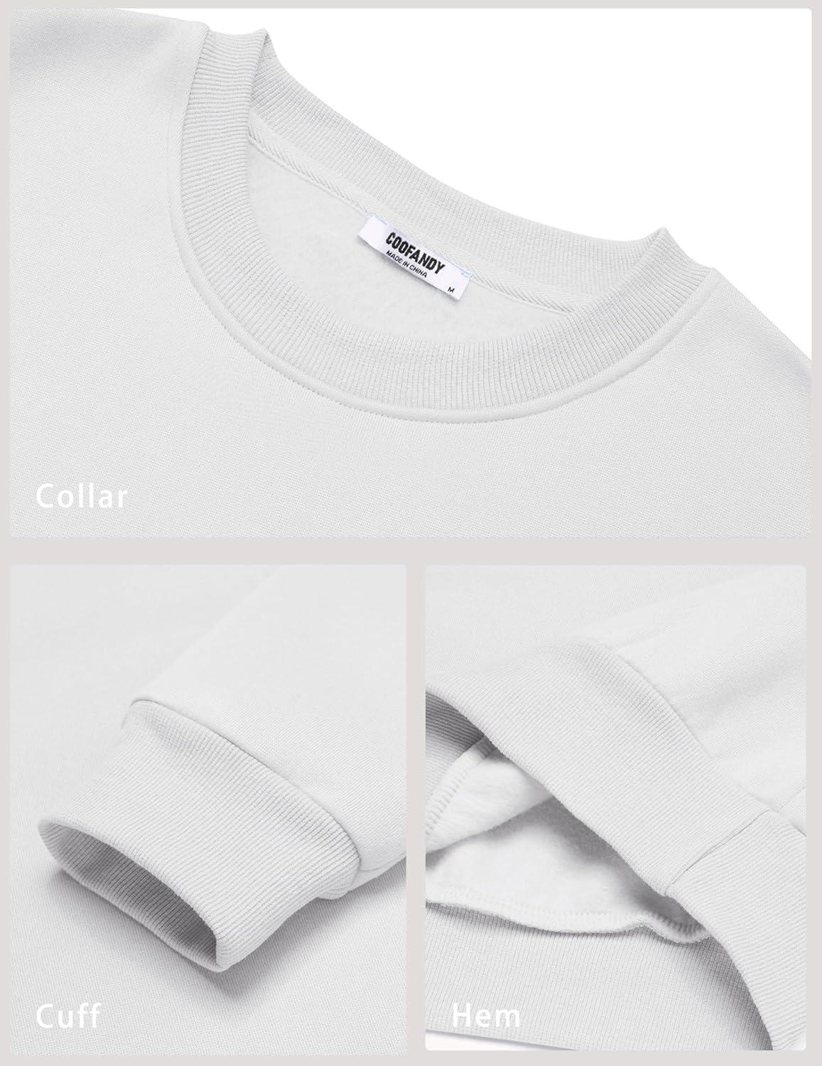 imageCOOFANDY Mens Crewneck Sweatshirts Long Sleeves Fleece Sweatshirts Thermal Casual Pullover ShirtWhite