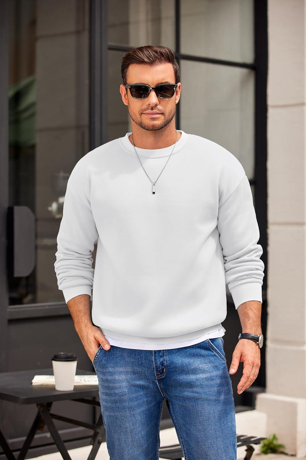 imageCOOFANDY Mens Crewneck Sweatshirts Long Sleeves Fleece Sweatshirts Thermal Casual Pullover ShirtWhite