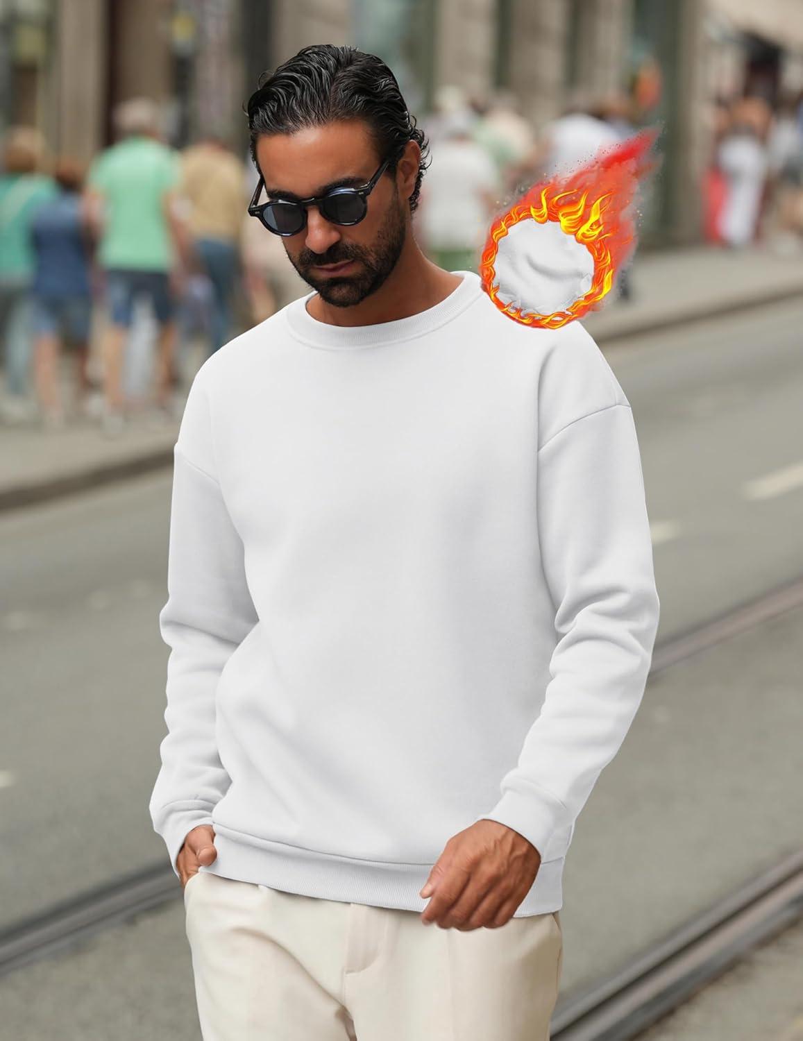 imageCOOFANDY Mens Crewneck Sweatshirts Long Sleeves Fleece Sweatshirts Thermal Casual Pullover ShirtWhite