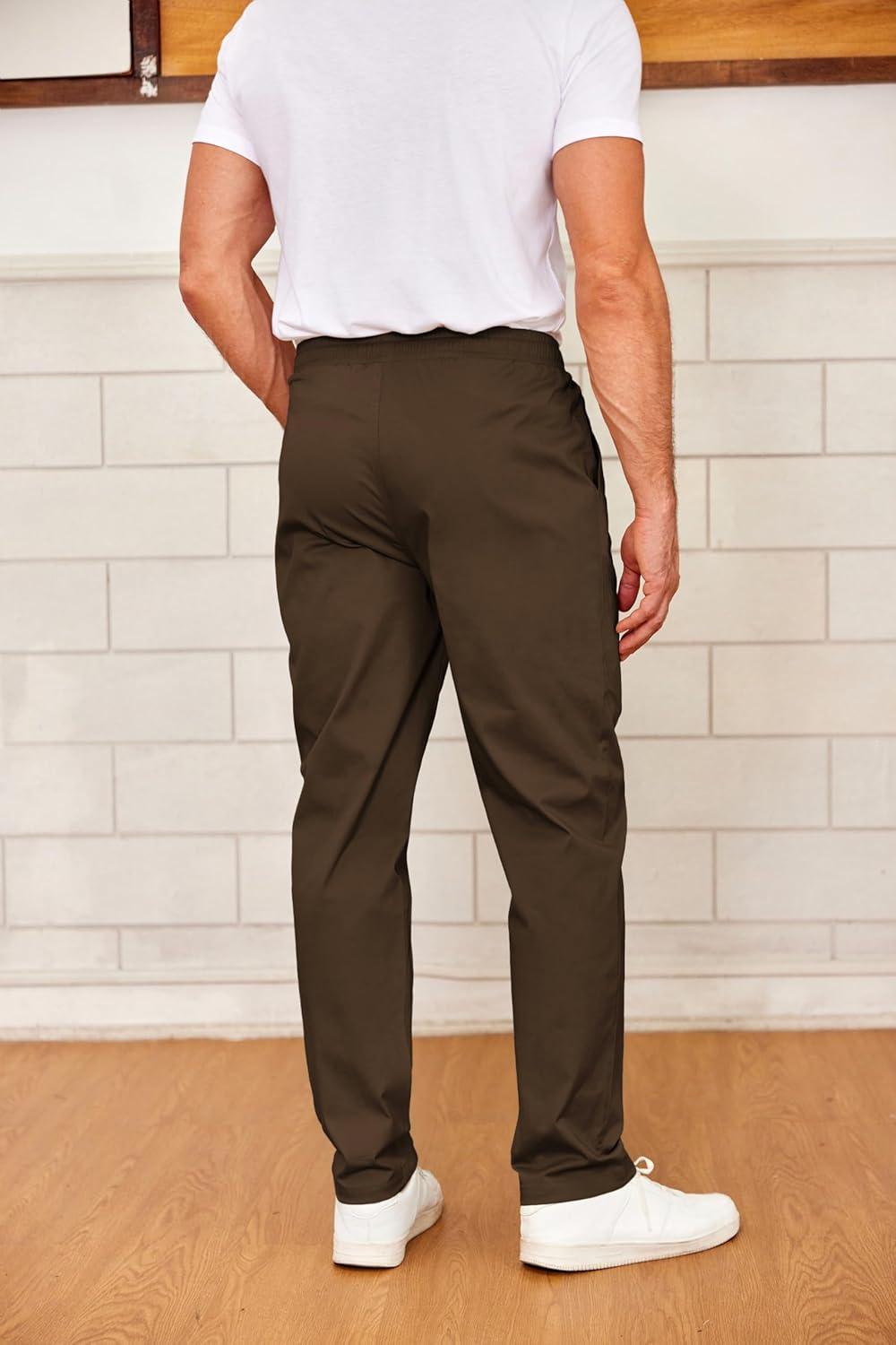 imageCOOFANDY Mens Drawstring Casual Pants Cotton Twill Elastic Waist Chino PantsBrown