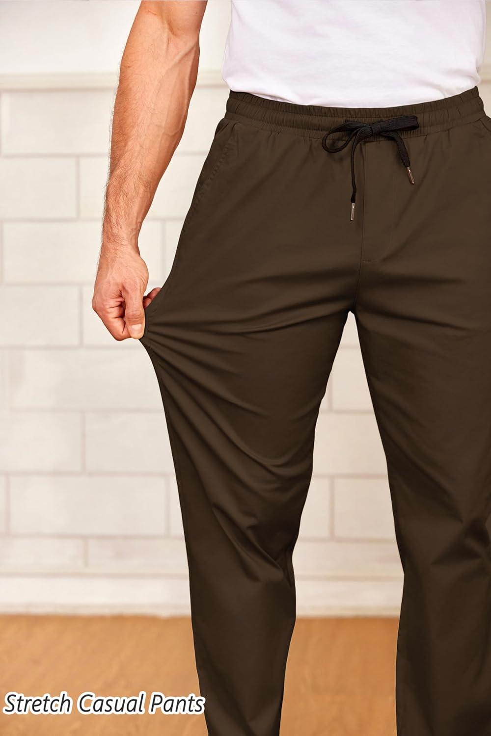 imageCOOFANDY Mens Drawstring Casual Pants Cotton Twill Elastic Waist Chino PantsBrown