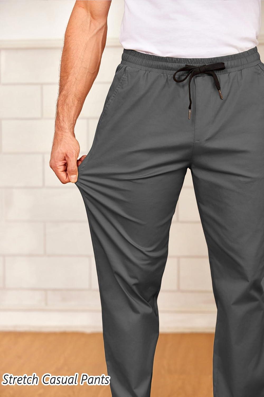 imageCOOFANDY Mens Drawstring Casual Pants Cotton Twill Elastic Waist Chino PantsDark Grey