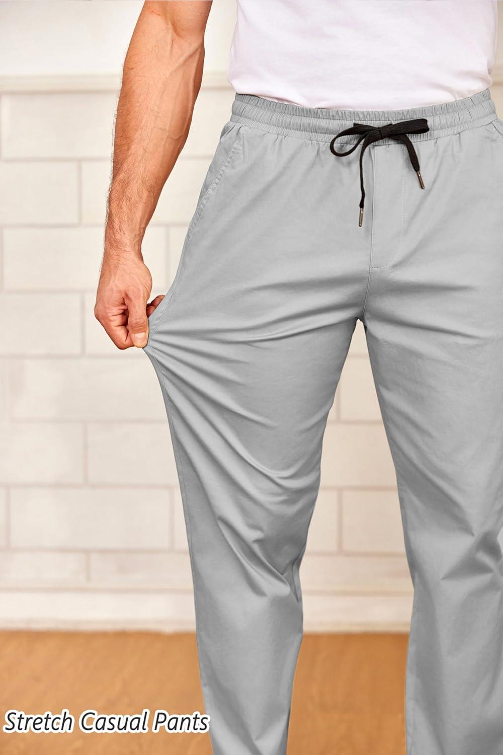 imageCOOFANDY Mens Drawstring Casual Pants Cotton Twill Elastic Waist Chino PantsLight Grey