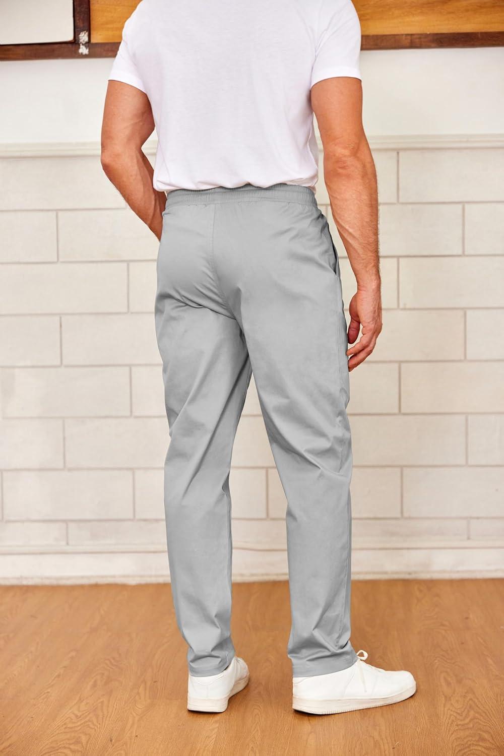 imageCOOFANDY Mens Drawstring Casual Pants Cotton Twill Elastic Waist Chino PantsLight Grey