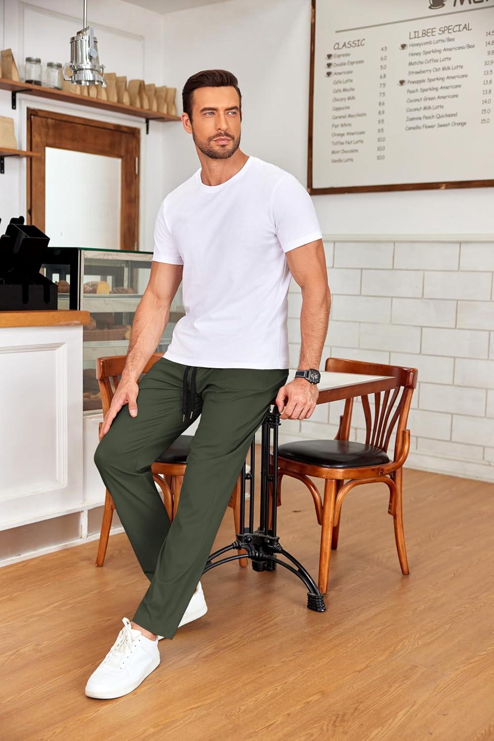 imageCOOFANDY Mens Drawstring Casual Pants Cotton Twill Elastic Waist Chino PantsOlive Green