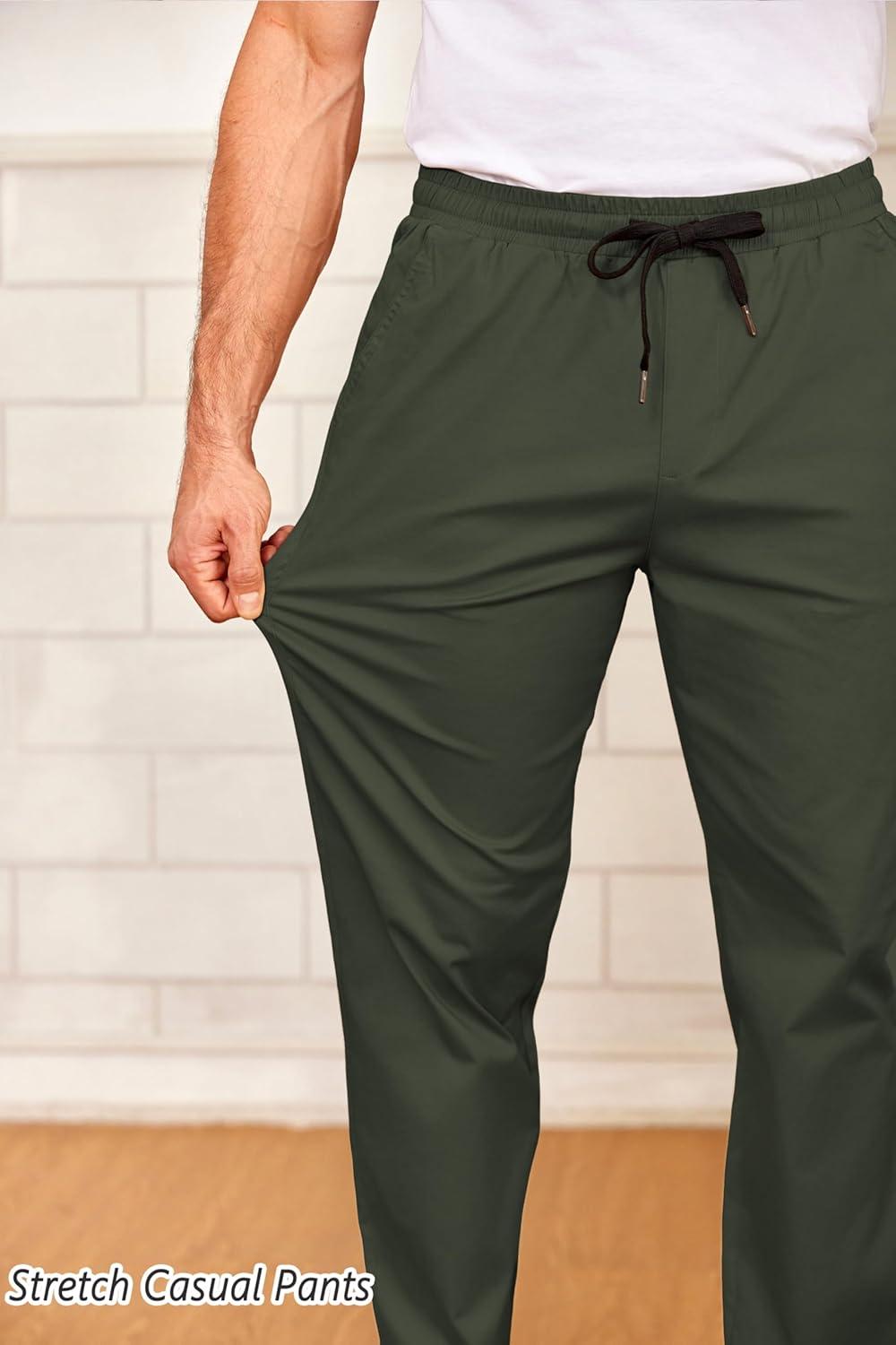 imageCOOFANDY Mens Drawstring Casual Pants Cotton Twill Elastic Waist Chino PantsOlive Green