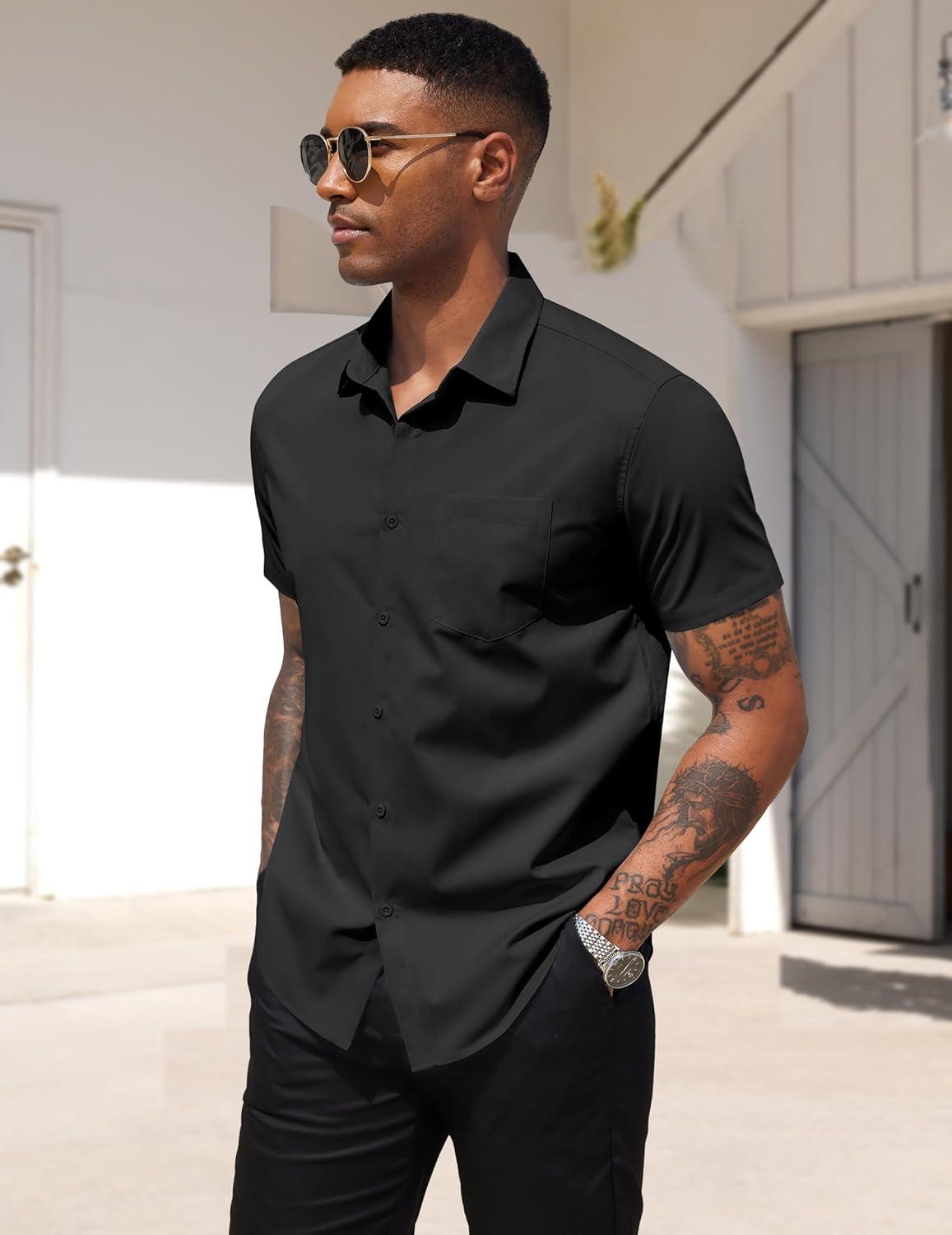 imageCOOFANDY Mens Dress Shirts Short Sleeve Business Casual Regular Fit Button Down Shirts with PocketBlack