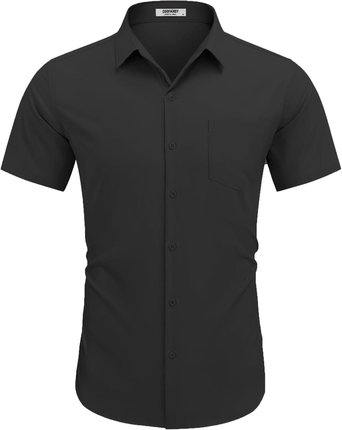 imageCOOFANDY Mens Dress Shirts Short Sleeve Business Casual Regular Fit Button Down Shirts with PocketBlack