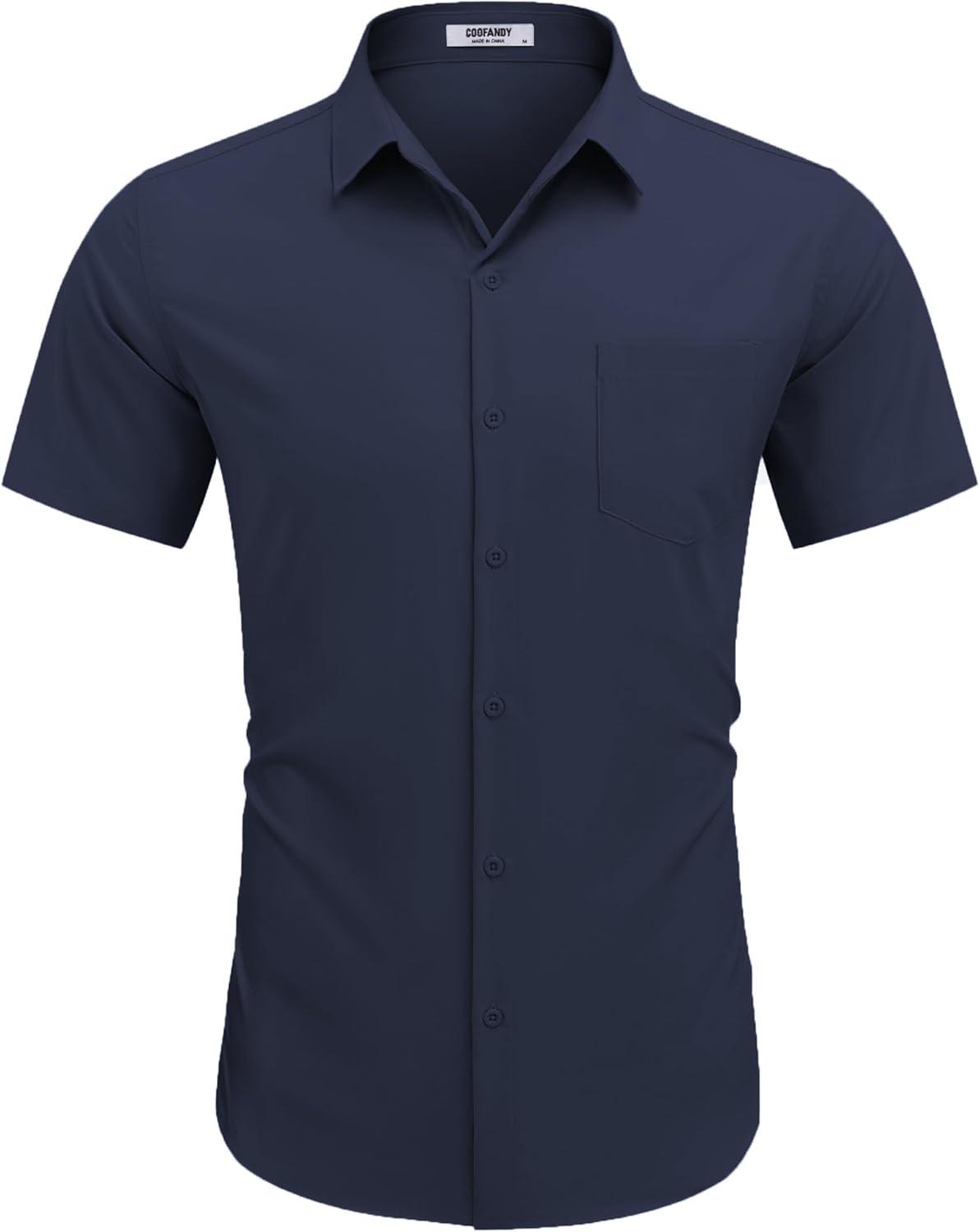 imageCOOFANDY Mens Dress Shirts Short Sleeve Business Casual Regular Fit Button Down Shirts with PocketDark Navy