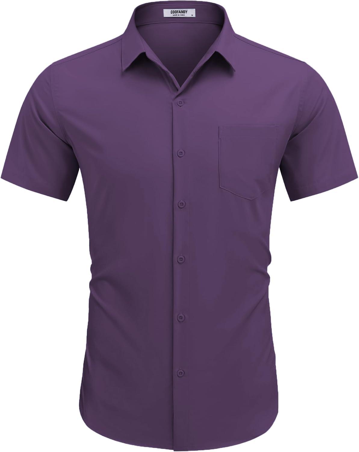 imageCOOFANDY Mens Dress Shirts Short Sleeve Business Casual Regular Fit Button Down Shirts with PocketDark Purple