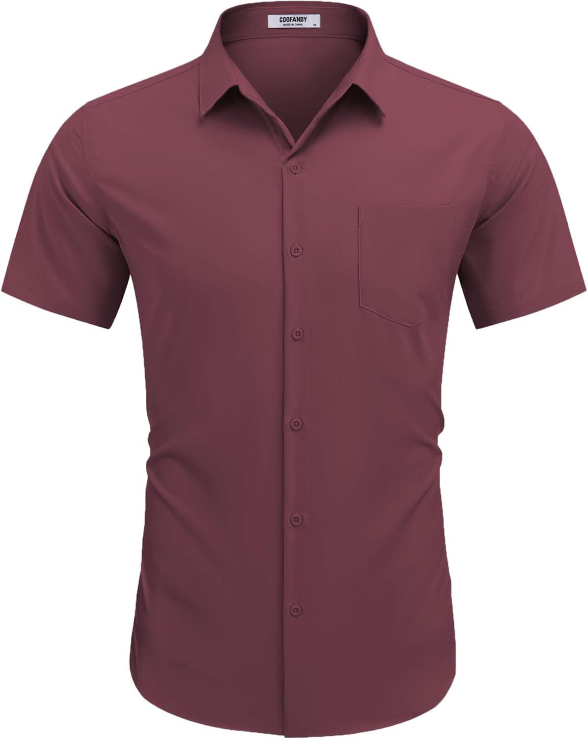 imageCOOFANDY Mens Dress Shirts Short Sleeve Business Casual Regular Fit Button Down Shirts with PocketDeep Red