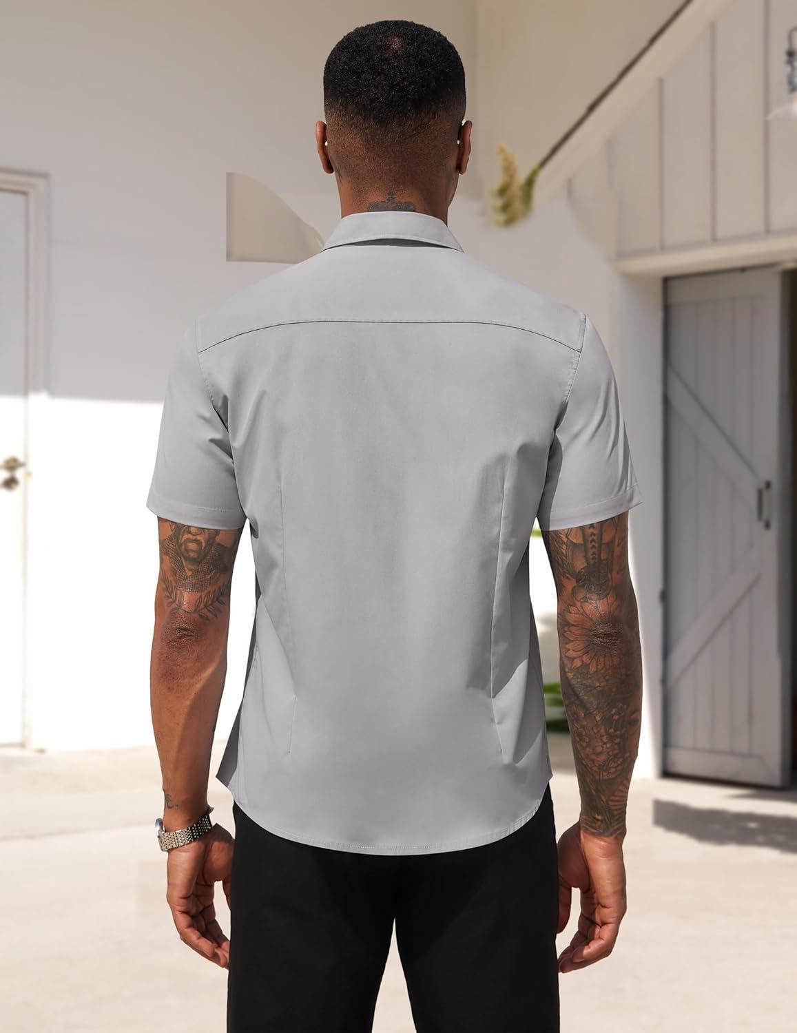 imageCOOFANDY Mens Dress Shirts Short Sleeve Business Casual Regular Fit Button Down Shirts with PocketGrey