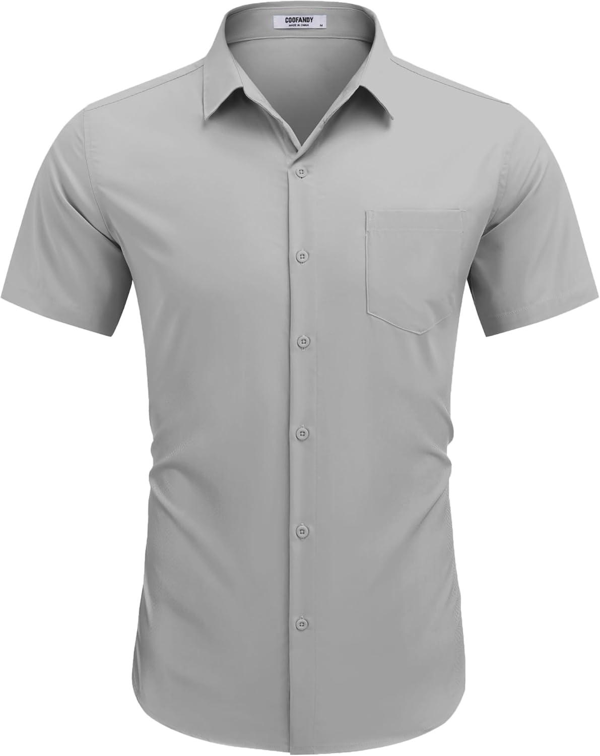 imageCOOFANDY Mens Dress Shirts Short Sleeve Business Casual Regular Fit Button Down Shirts with PocketGrey